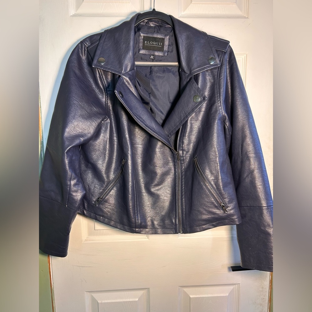 Eloquii Women's Deep Blue Faux Leather Jacket